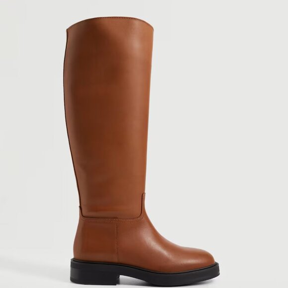 MANGO Leather Riding Boots with Tall Wide Leg Brown US9 - Picture 1 of 8